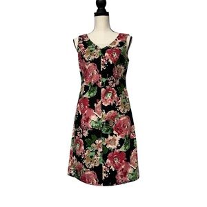 Talbots Floral Sleeveless Dress.Black, Beige & Pink, Size 6P Stretch Like New.
